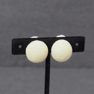Vintage Danecraft Sugared Cream Domed Clip On Earrings Signed Mid Century Button